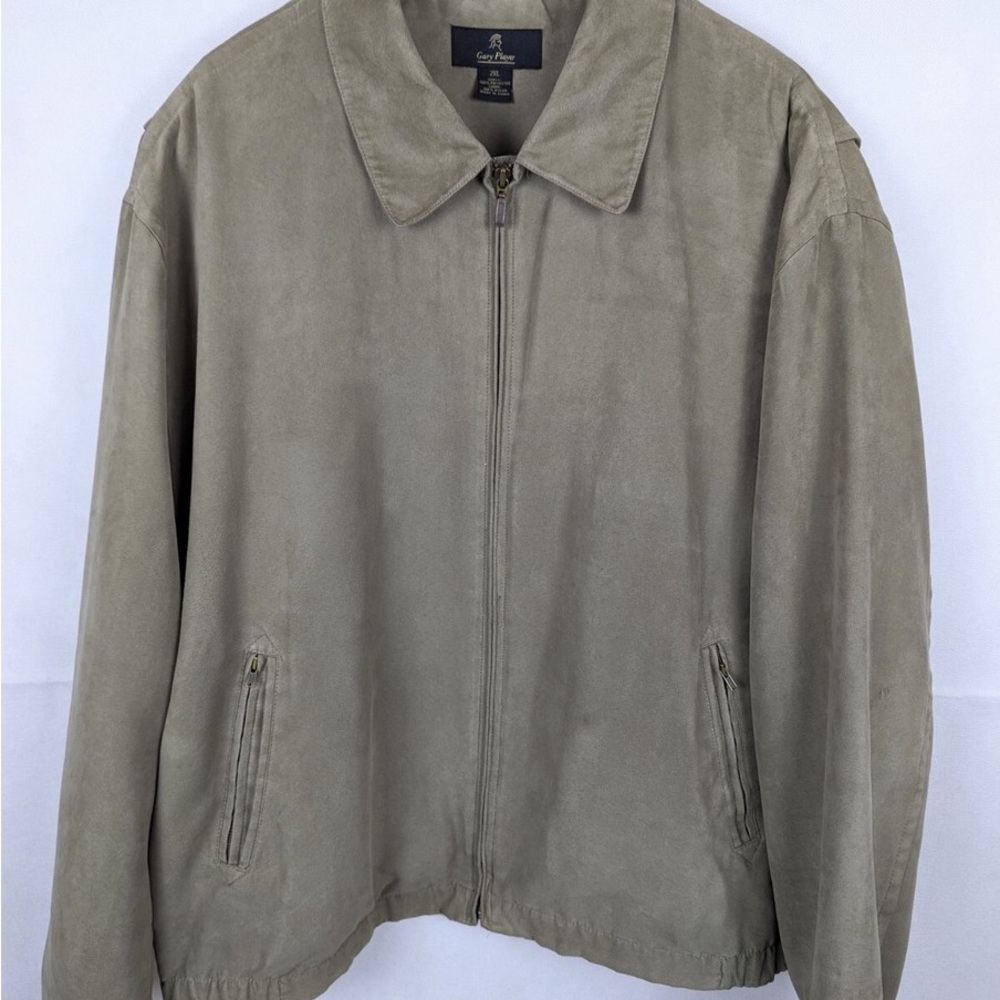 VINTAGE Gary Player Jacket Taupe 2XL Faux Suede Bomber Jacket full zip coat